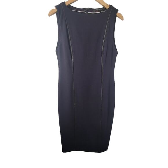 Alice and Olivia- NWT-Employed Navy Leather Piping Sheath Dress- Size Medium - Picture 2 of 11